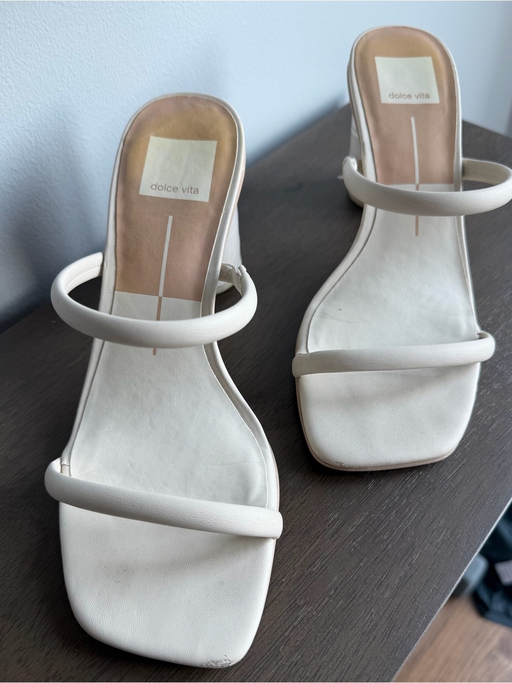 Dolce Vita Cream Strappy Square-Toe Heeled Mules